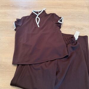 Brown Short Sleeve Top and Pants Set